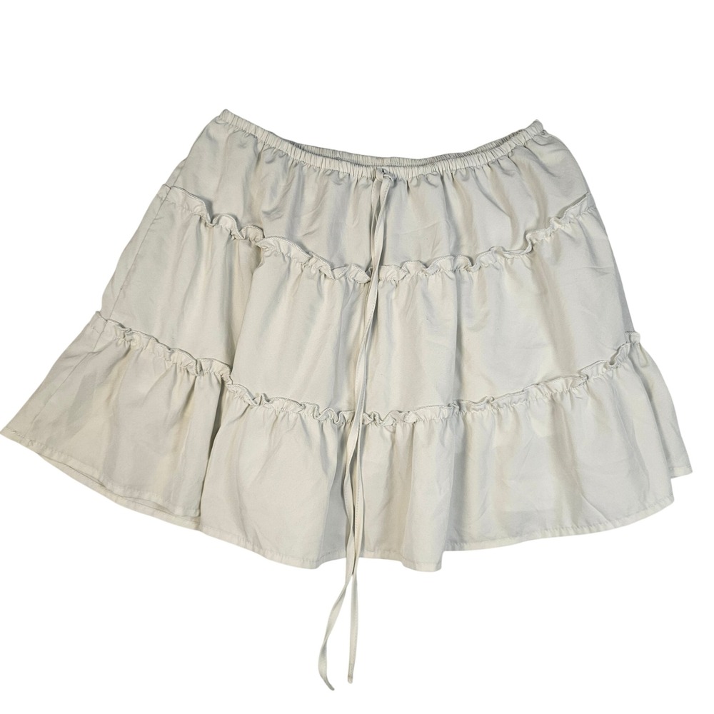 SHEIN Off White Tiered Ruffle Mini Skirt Elastic Waist Drawstring Large Boho